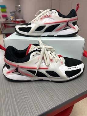 Jordan Men’s Low-Top Sneakers in White, Black & Red Accent M 10.5/ W 12